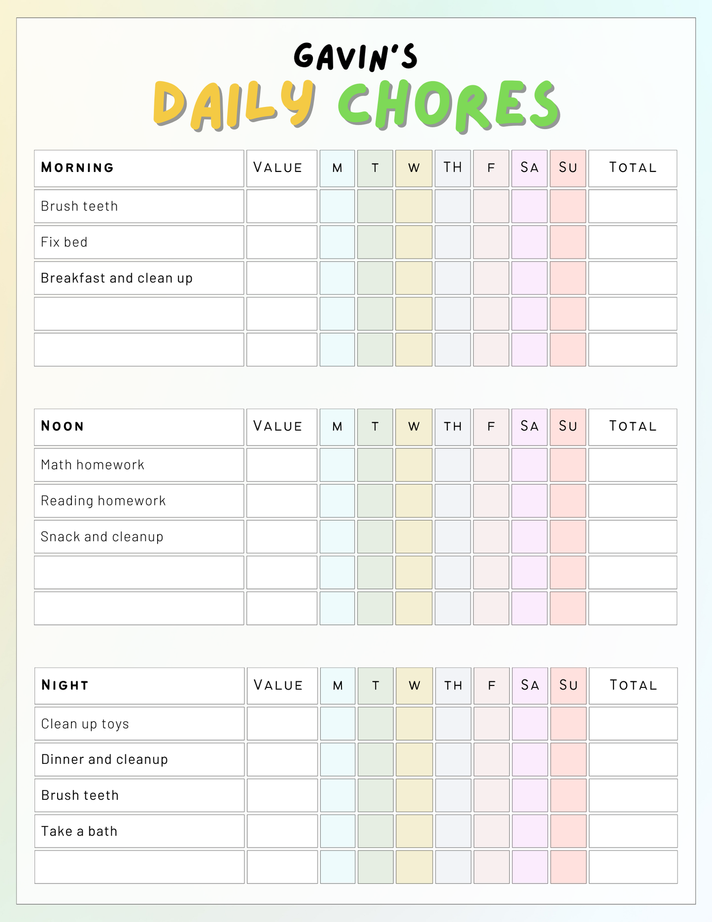 Modern Daily Do's - Chores Template