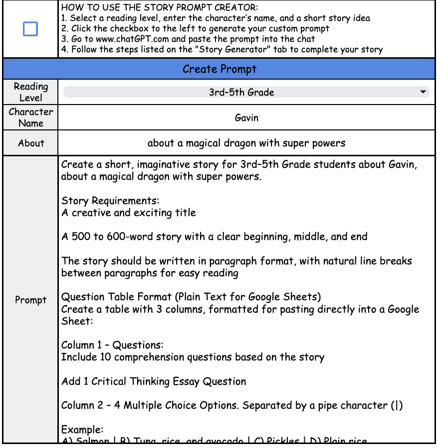 Modern Reading - Custom Story Generator