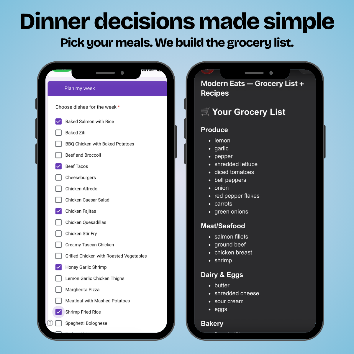 Modern Eats - Meal Planner / Grocery Generator