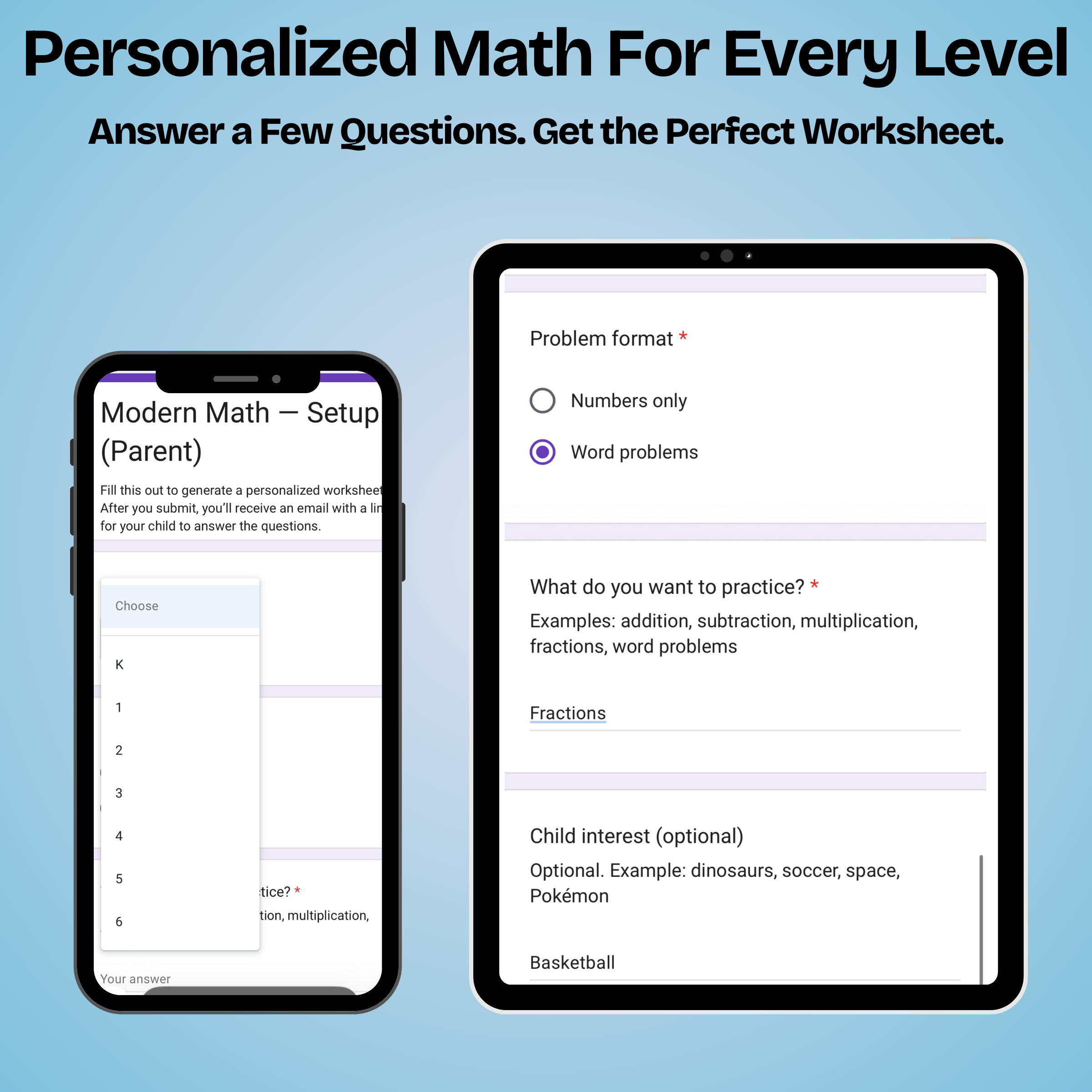 Modern Math - Custom Problem Generator